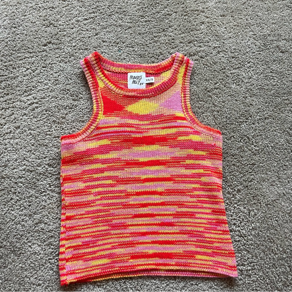 Princess Polly pink, orange, and yellow swirled tank top